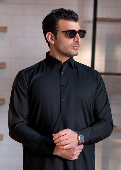 Black Collar Plain - Kameez Shalwar - Men