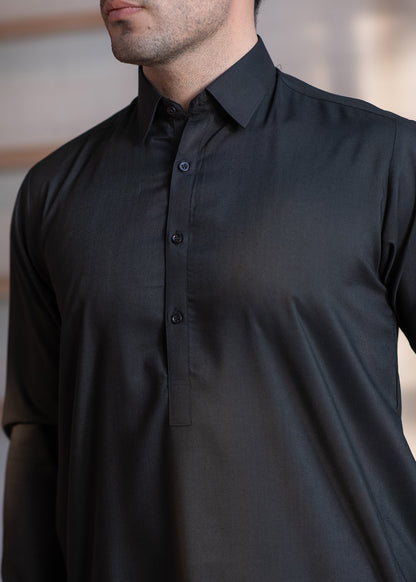 Black Collar Plain - Kameez Shalwar - Men