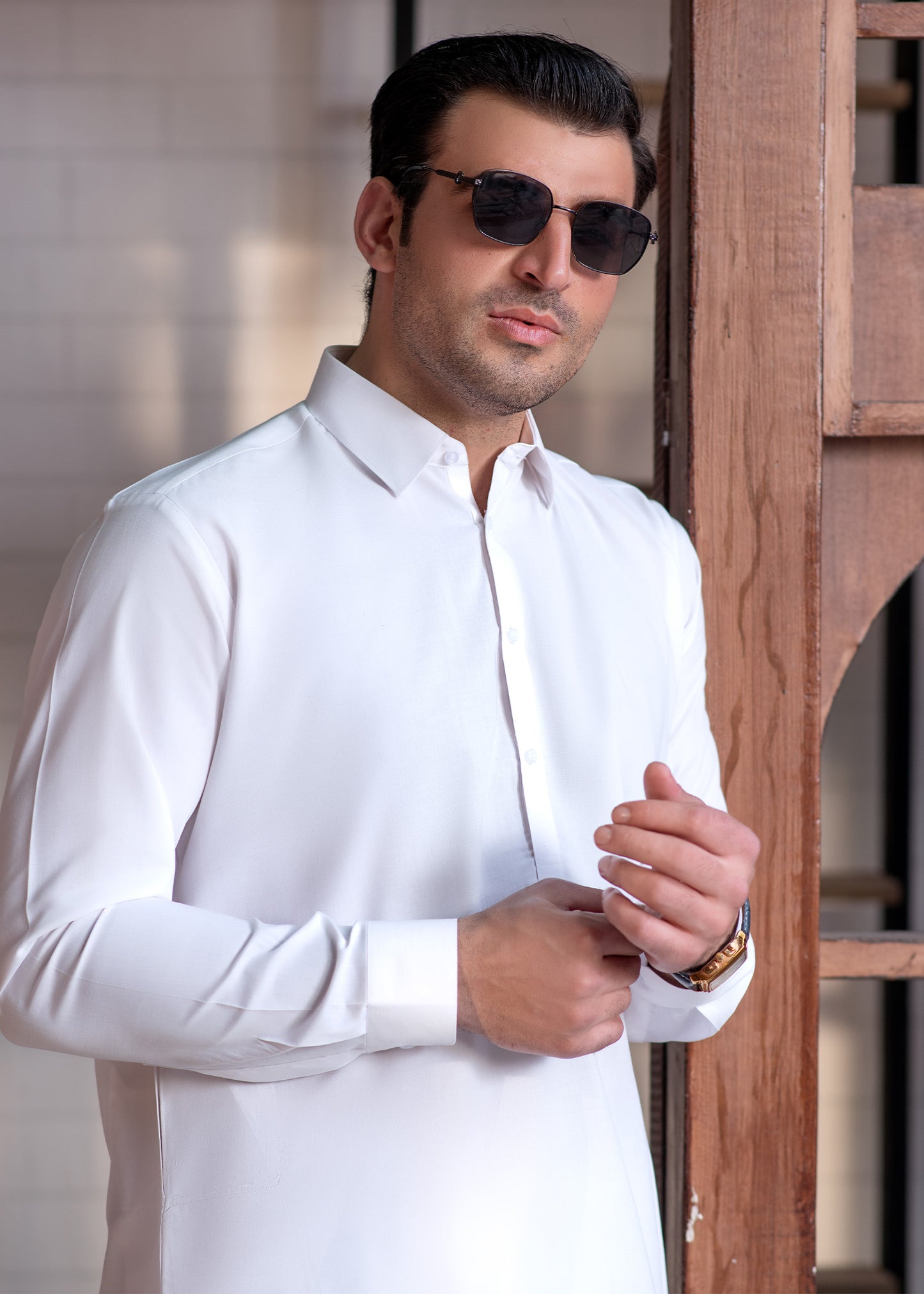 Off White Collar  - Kameez Shalwar - Men