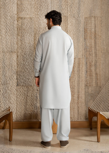 Ice Blue French Collar Kameez Shalwar - Men