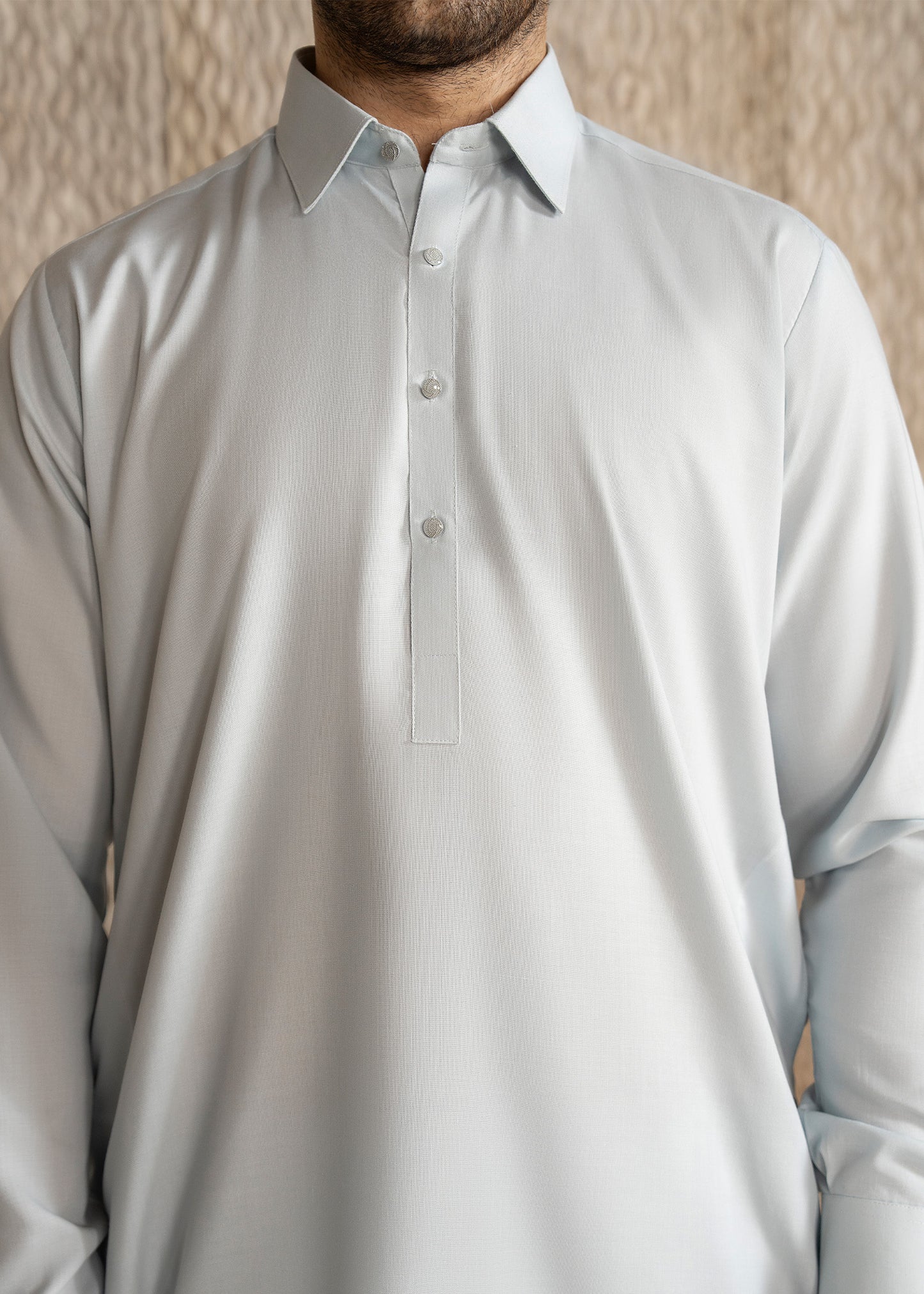 Ice Blue French Collar Kameez Shalwar - Men