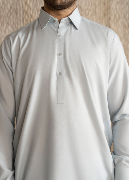 Ice Blue French Collar Kameez Shalwar - Men