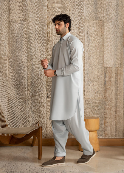 Ice Blue French Collar Kameez Shalwar - Men