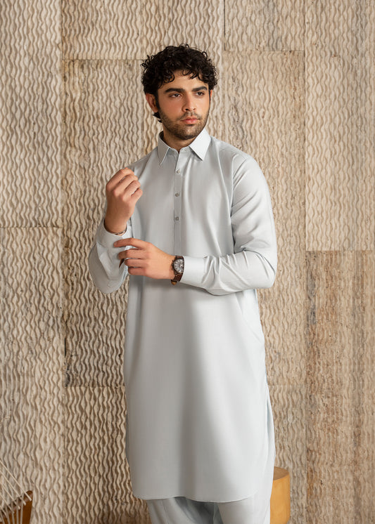 Ice Blue French Collar Kameez Shalwar - Men
