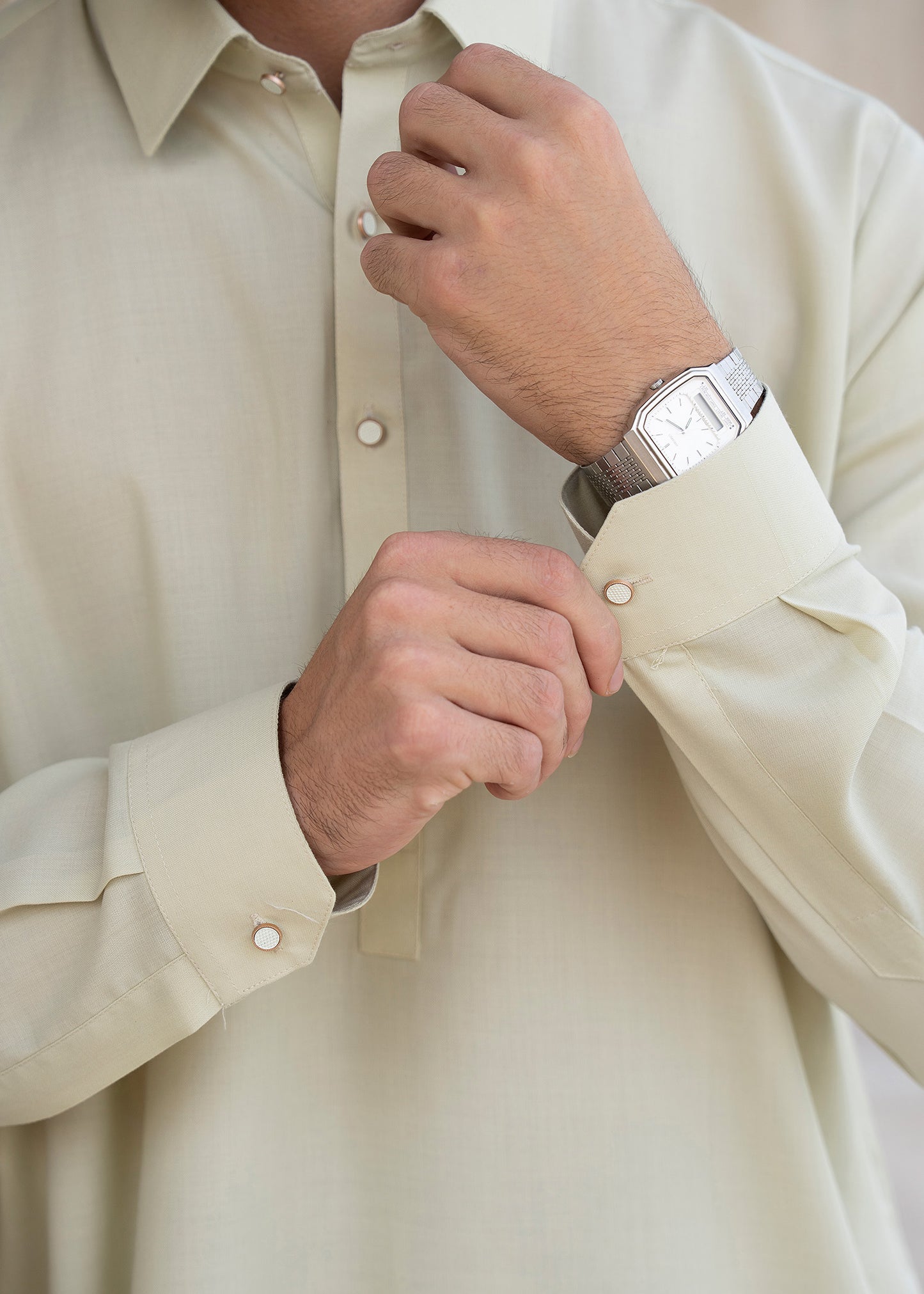 Ivory French Collar Kameez Shalwar - Men