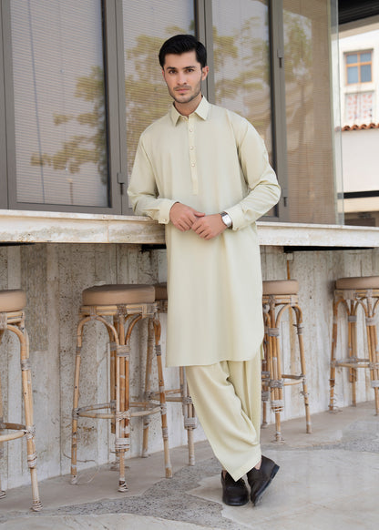 Ivory French Collar Kameez Shalwar - Men