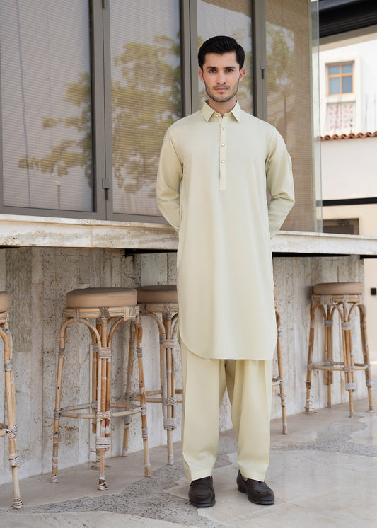 Ivory French Collar Kameez Shalwar - Men