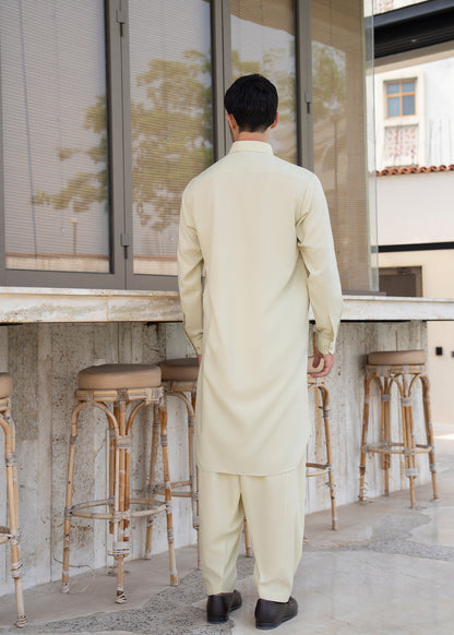 Ivory French Collar Kameez Shalwar - Men