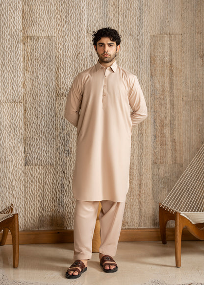 Light Almond French Collar Kameez Shalwar - Men