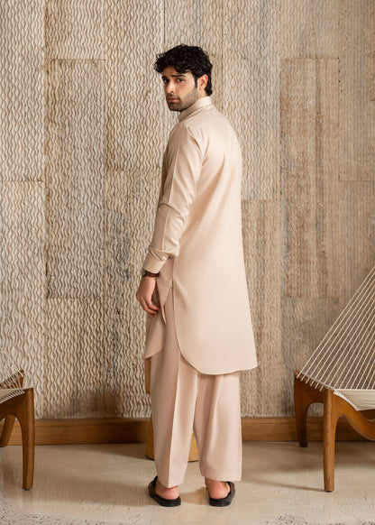Light Almond French Collar Kameez Shalwar - Men