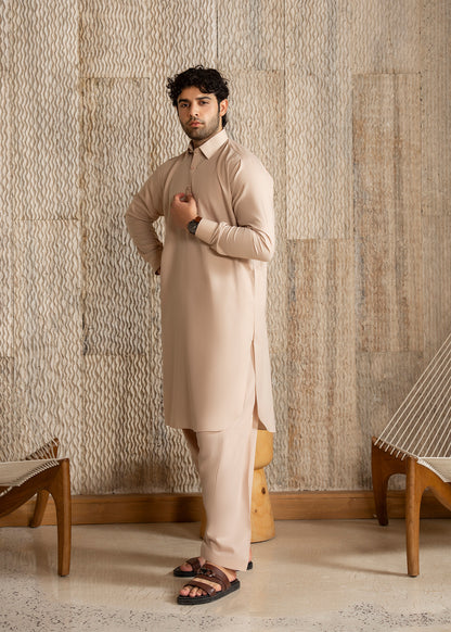 Light Almond French Collar Kameez Shalwar - Men