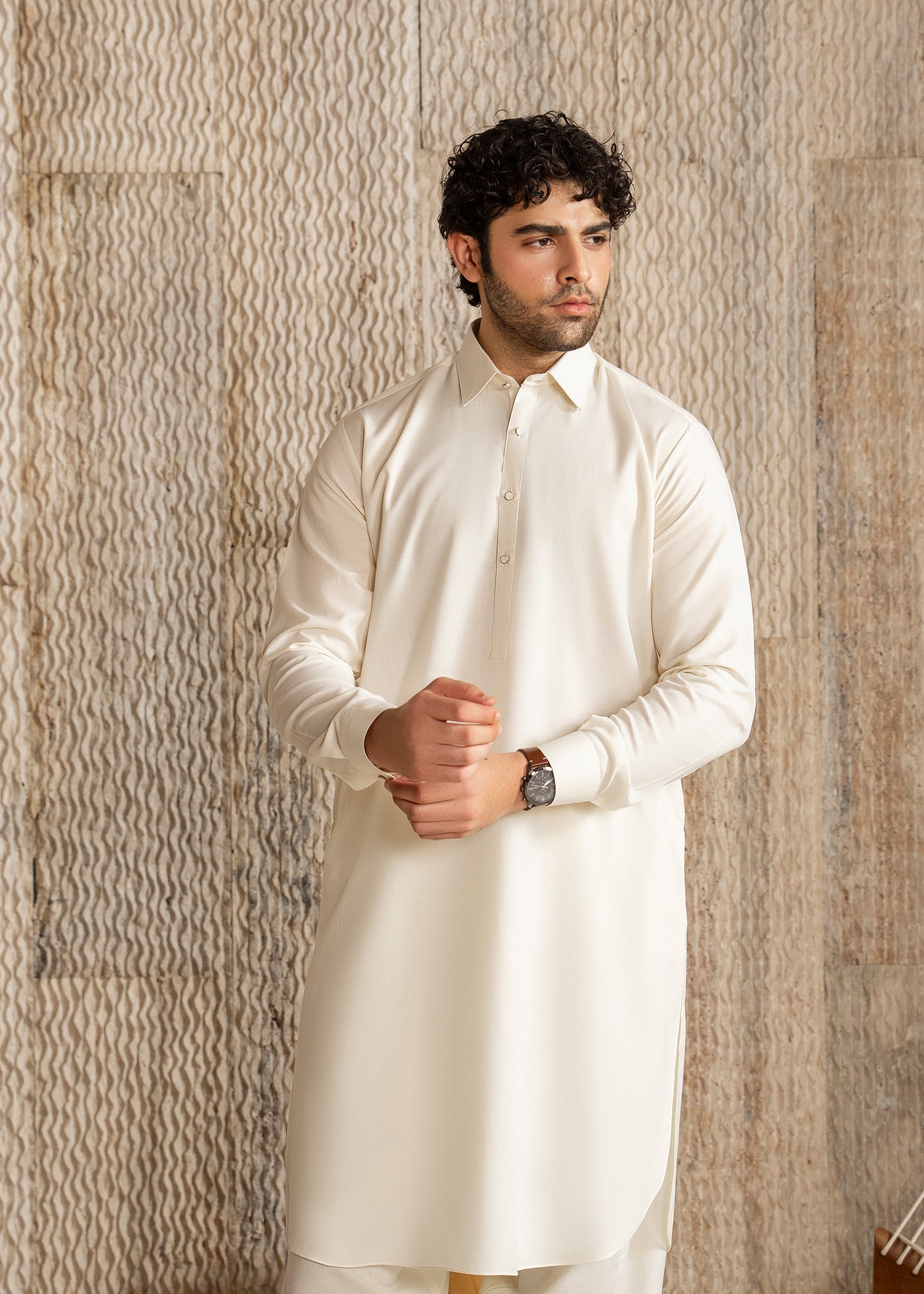Off White French Collar Kameez Shalwar - Men