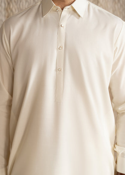 Off White French Collar Kameez Shalwar - Men