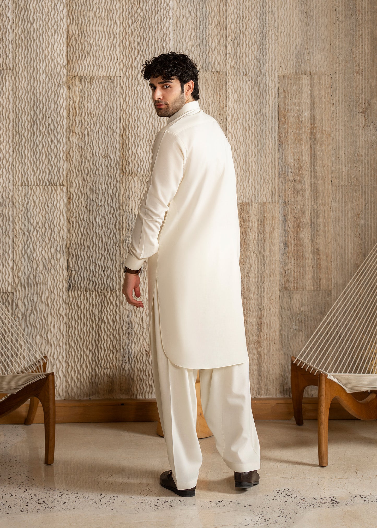 Off White French Collar Kameez Shalwar - Men