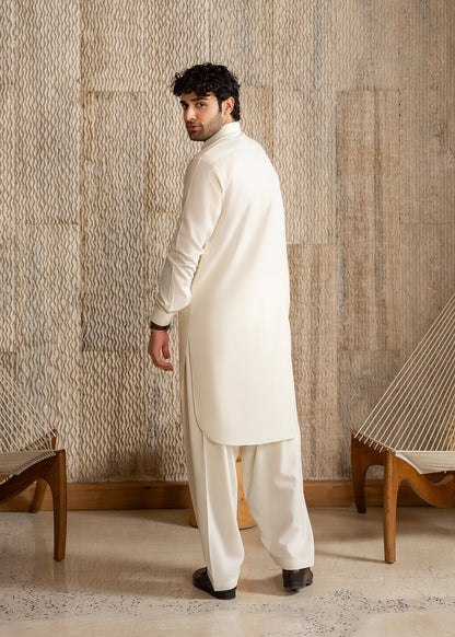Off White French Collar Kameez Shalwar - Men