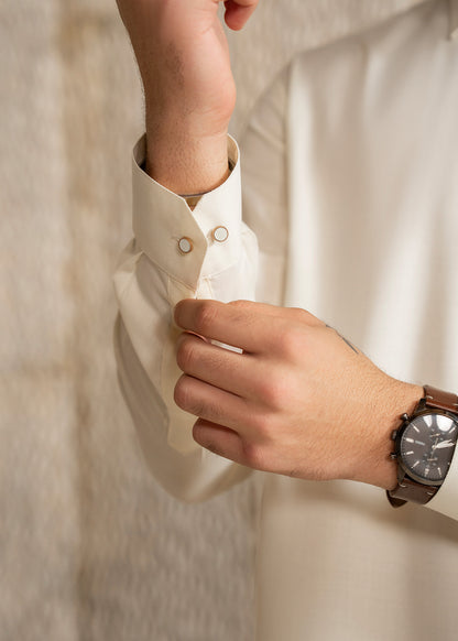 Off White French Collar Kameez Shalwar - Men