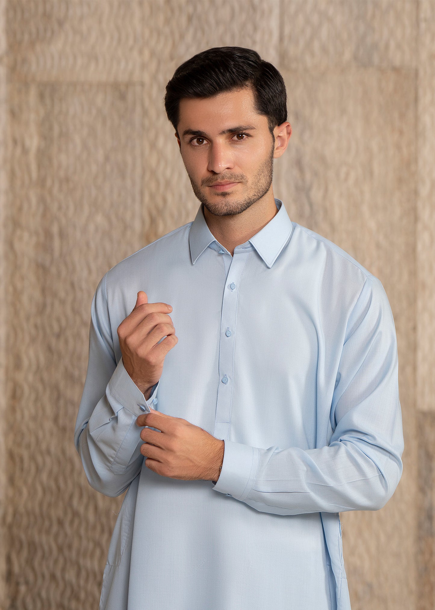 Sky Blue French Collar Kameez Shalwar - Men