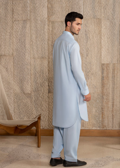 Sky Blue French Collar Kameez Shalwar - Men