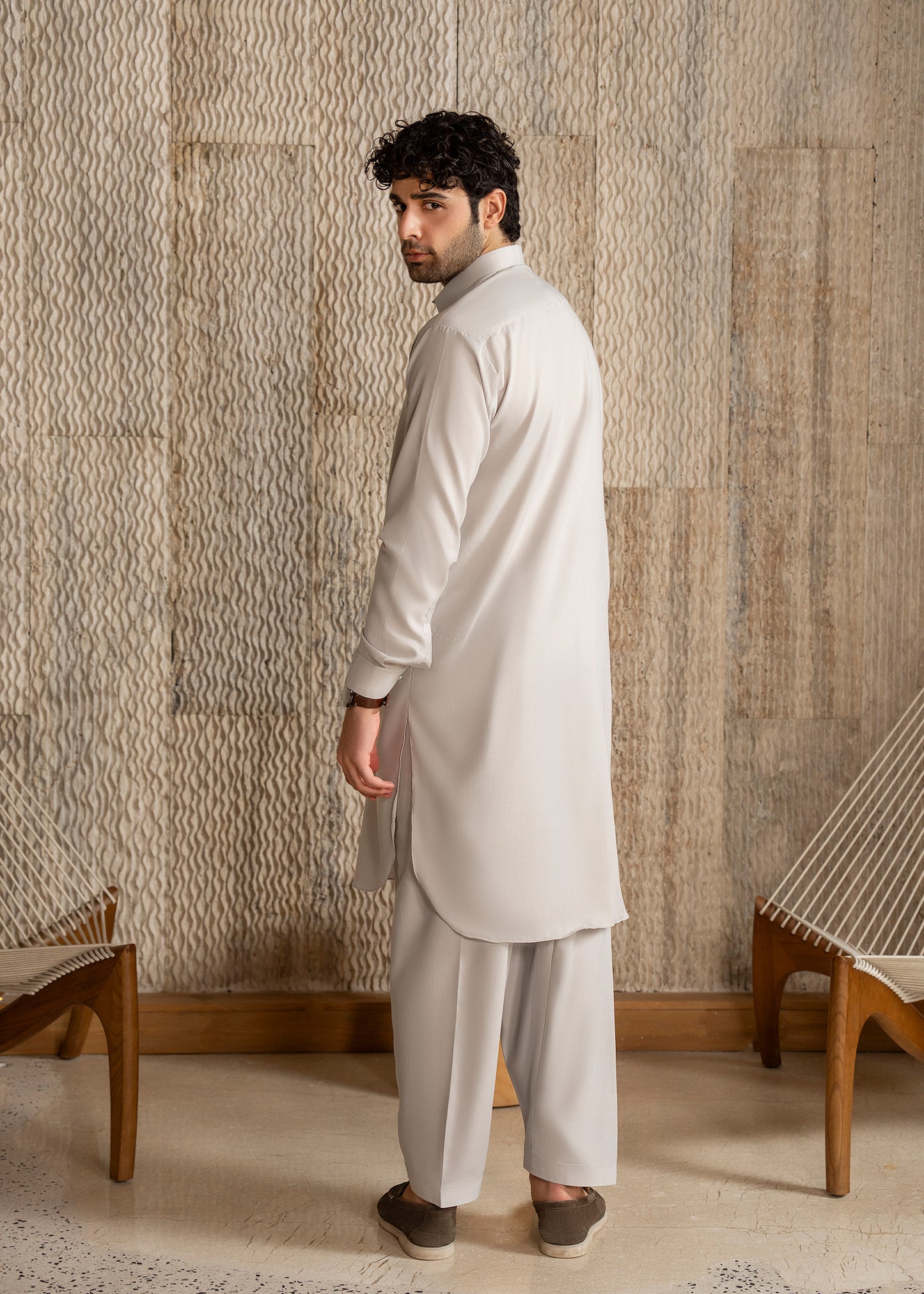 Steal Grey French Collar Kameez Shalwar - Men