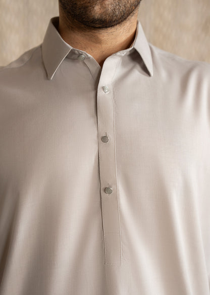 Steal Grey French Collar Kameez Shalwar - Men