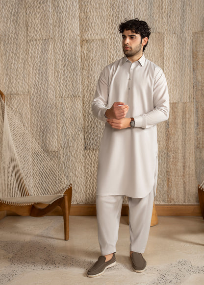 Steal Grey French Collar Kameez Shalwar - Men