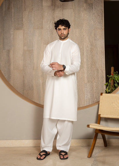White Ban Kameez Shalwar - Men